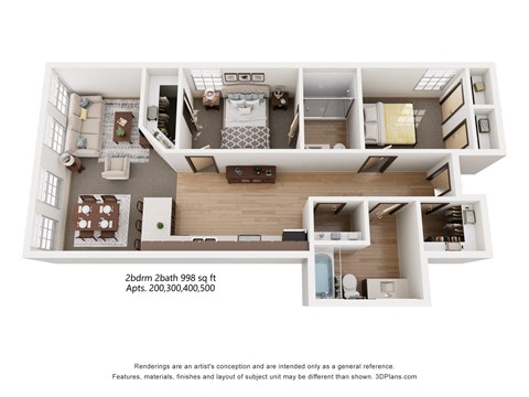 2-bedroom, 2-bathroom, 998 Sq Ft Apartment